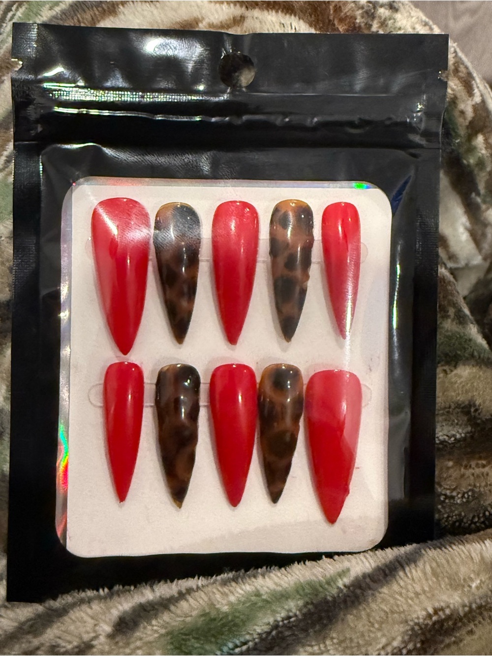 Red and Brown Leopard Stiletto Press-On Nail Set